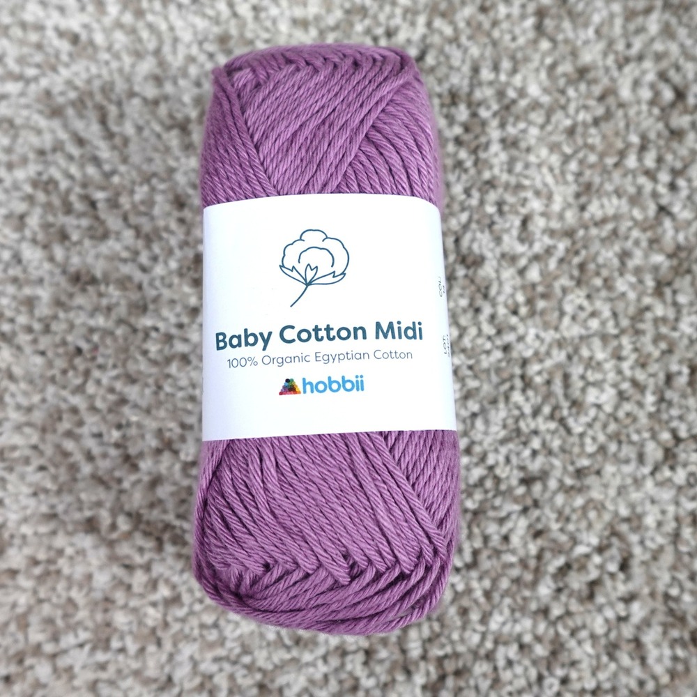 Hobbii Baby Cotton Midi Yarn 100% Organic Egyptian Cotton Purple Color 14 50g